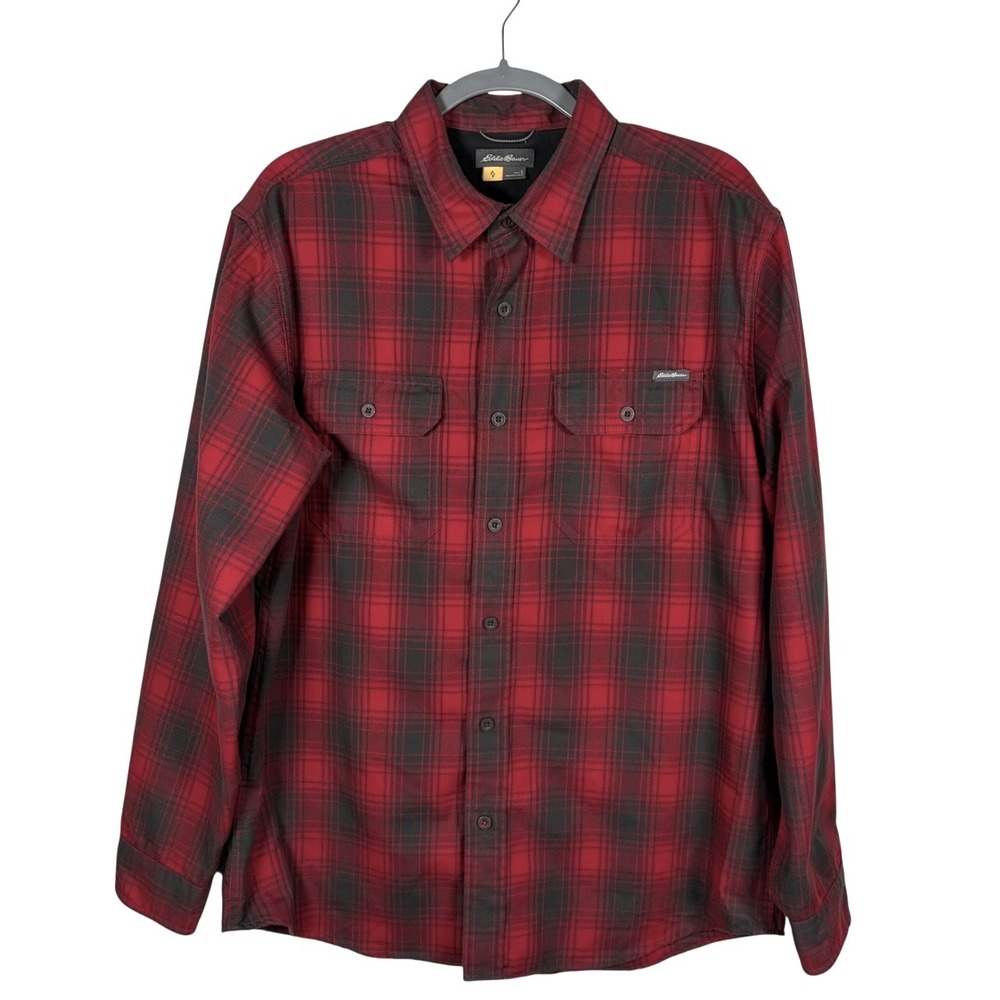 Eddie Bauer Travex Shirt Mens‎ Large Polyester Plaid Button Up Flap Pockets